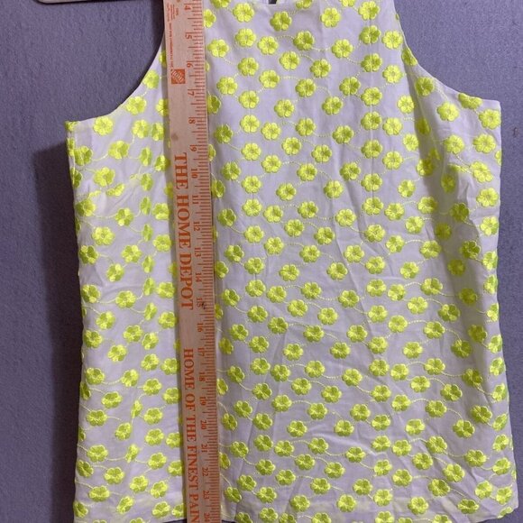 J. Crew Women's Floral Embroidered  100% Cotton‎ Top White Neon Yellow Size 00 - Picture 10 of 10